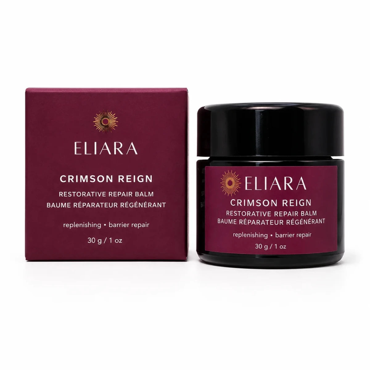 Eliara Crimson Reign restorative repair balm with packaging on a white background